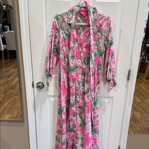 Lilly Pulitzer Pink and Green Floral Long Sleeve Dress